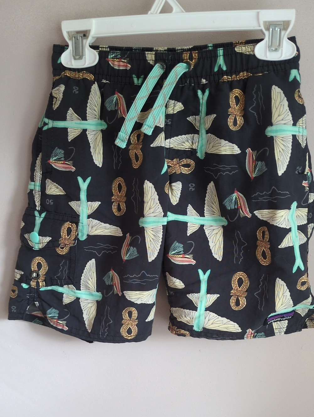 Kids Black Swim Shorts with Turquoise Drawstring